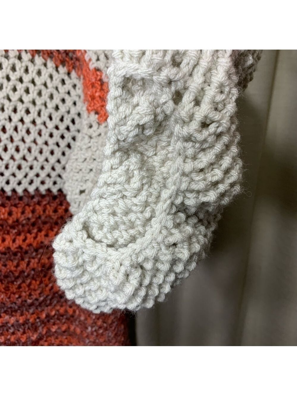Handmade Chunky Heavy Knit Cardigan Sweater Beige Rust Brown Boho Slouchy O/S - Picture 6 of 9